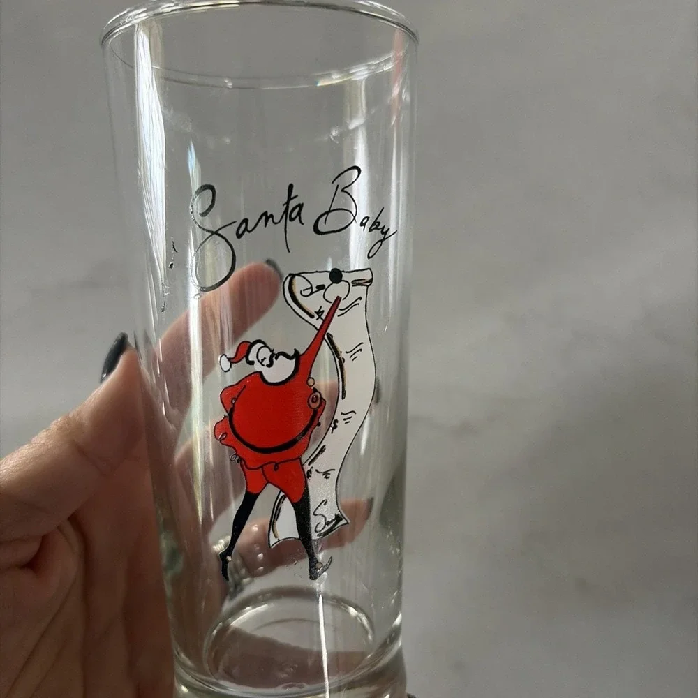 Pottery Barn Santa Baby Tall Drinking Glasses Set of 8 Retired Christmas Barewar